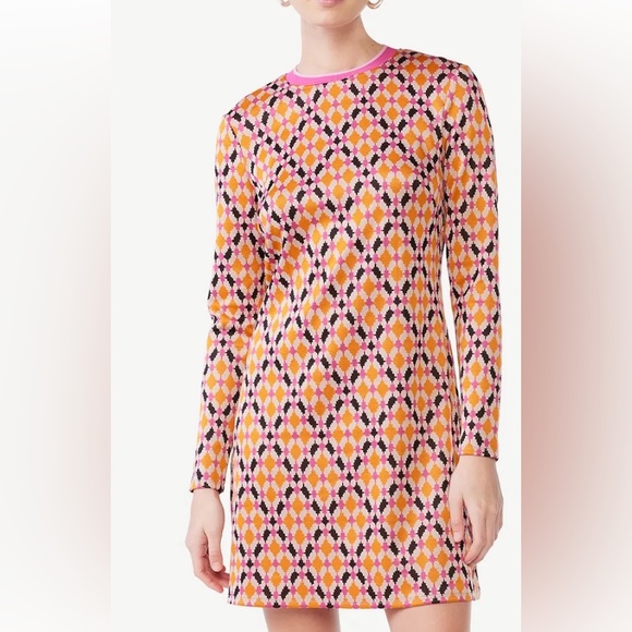 Scoop Women's Crewneck Jacquard Short Dress with Long Sleeves - Picture 1 of 6